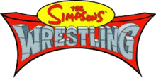 The Simpsons est inscrit en rouge sur une fond ovale jaune et Wrestling est inscrit en dessous en gris sur un fond rouge.