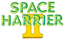 Space Harrier II est inscrit sur trois lignes en lettres jaunes et vertes.