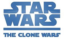 Logo bleu avec l'inscription Star Wars séparé d'une barre au-dessus et The Clone Wars en dessous.