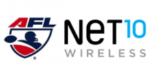 Un écusson, surmonté des lettres A (en rouge), F et L (en bleu), dans lequel se trouve la silhouette d'un joueur de football américain et un ballon de football américain, les deux en bleu foncé. À droite de l’écusson, le mot NET en noir avec, à sa droite le nombre 10 en bleu clair et en dessous le mot WIRELESS en gris clair.