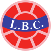 Logo rond avec l'inscription « LBC » sur un bandeau bleu clair au centre d'un ballon de football rouge-orange.