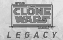 Logo gris sous forme inachevée avec The Clone Wars au-dessus et Legacy en dessous.