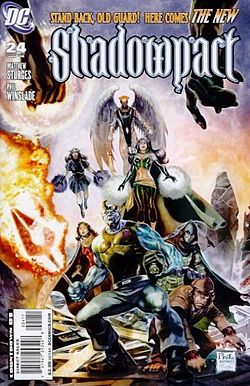 חבורת שאדופאקט, כפי שמופיעה על עטיפת חוברת Shadowpact #24, אמנות מאת טום דרניק.