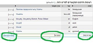 נפתחים שני חלונות, המסומנים בעיגולים ירוקים. בחלון מימין מכניסים את השפה עברית על ידי כתיבת he, המערכת מעלה את האפשרות עברית, לאחר מכן עוברים שמאלה לעיגול השני המסומן, ומכניסים את שם הערך, ולוחצים משמאל על "שמירה"