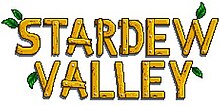 Logotip igre Stardew Valley gdje tekst čine žute drvene daske ukrašene lišćem.