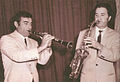 Il clarinettista Franco Bergamini (1933 - 2009) e il sassofonista Ivano Nicolucci (1930 - 2002), nel 1970, quando suonavano nell'orchestra di Secondo Casadei.