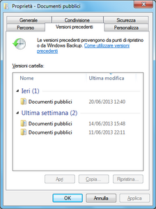 Versioni precedenti di Windows 7, una parte di Windows Explorer che permette di creare copie shadow persistenti.