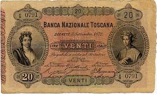 Banconota della Banca Nazionale Toscana di Firenze.