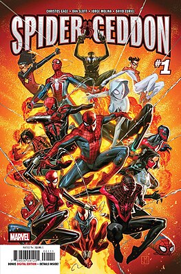 Обложка комикса Spider-Geddon #1 (октябрь 2018) Художник — Джордж Молина.