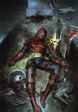 Промоизображение к выпуску The Amazing Spider-Man #612 (ноябрь 2009 год), художник Ади Гранов. Человек-паук на могиле Крэйвена-охотника.