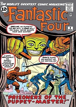 Первое появление Кукловода. Обложка The Fantastic Four #8 (ноябрь, 1962) Художник — Джек Кирби.