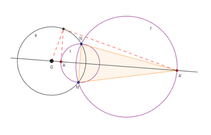 2. Конструкција слике круга '"`UNIQ--postMath-0000005E-QINU`"', при инверзији у односу на круг '"`UNIQ--postMath-0000005F-QINU`"', ако се кругови '"`UNIQ--postMath-00000060-QINU`"' и '"`UNIQ--postMath-00000061-QINU`"' секу.