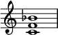 
{
\override Score.TimeSignature #'stencil = ##f
\relative c' { 
  \clef treble \time 4/4 <c f bes>1
} }
