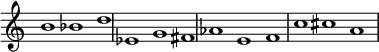 
{
#(set-global-staff-size 18)
\override Score.TimeSignature
#'stencil = ##f
\override Score.SpacingSpanner.strict-note-spacing = ##t
  \set Score.proportionalNotationDuration = #(ly:make-moment 2/1)
    \relative c'' {
        \time 3/1
        \set Score.tempoHideNote = ##t \tempo 1 = 60
        b1 bes d  
        es, g fis  
        aes e f  
        c' cis a
    }
}
