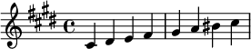  \relative c' { \clef treble\key cis \minor cis dis e fis | gis a  bis cis } 