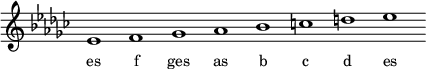 
\relative f'{
\key es \minor
\override Staff.TimeSignature #'stencil = ##f
\cadenzaOn es1 f ges as b c d es \cadenzaOff
}
\addlyrics { \small {
es1 f ges as b c d es
} }
