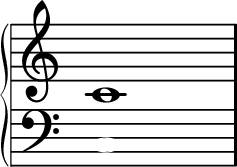 
\new GrandStaff <<
 % \time 2/1
 \new Staff \with { \remove "Time_signature_engraver" \magnifyStaff 2 } { c'1 } % \bar "|."
 \new Staff \with { \remove "Time_signature_engraver" \magnifyStaff 2 \clef bass \override NoteHead.color=white } { c1 } >>
