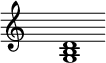 
\relative c'{
\override Staff.TimeSignature #'stencil = ##f
\cadenzaOn s1 <g b d> s1 \cadenzaOff
}
