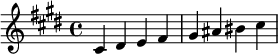  \relative c' { \clef treble\key cis \minor cis dis e fis | gis ais  bis cis } 