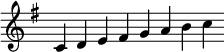 \relative c' { \key c \lydian \override Score.TimeSignature #'stencil = ##f \cadenzaOn c d e fis g a b c }