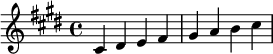  \relative c' { \clef treble\key cis \minor cis dis e fis | gis a  b cis } 