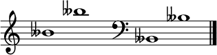 
\new Staff \with
{
  \omit TimeSignature
  fontSize = #2
  \override StaffSymbol.staff-space = #1.25
  \override StaffSymbol.thickness = #1.25
  \override Clef.full-size-change = ##t
  \override BarLine.hair-thickness = #2.4
  \override BarLine.thick-thickness = #7.5
  \override BarLine.kern = #3.75
  \override BarLine.transparent = ##t
}
{
  \time 18/8
  \clef treble
  s8
  beses'1 beses''
  s8
  \grace s8
  \clef bass
  \bar "|"
  s8
  beses,1 beses
  \override Staff.BarLine.transparent = ##f
  \bar "|."
}
