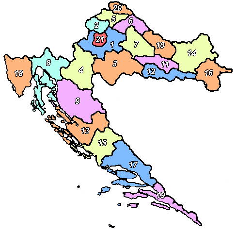 Kaart van de provincies van Kroatië