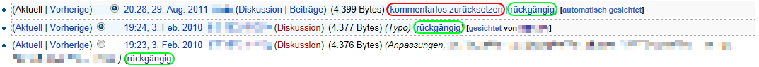 Auszug aus einer Versionsgeschichte