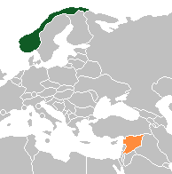 Map indicating locations of Norway and Syria