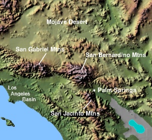 Topografische Karte der San Jacinto Mountains und der Nachbargebirge
