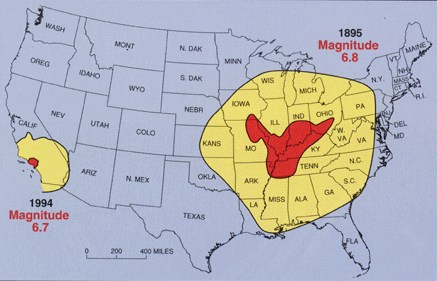 Red represents severe damage, and yellow lesser damage