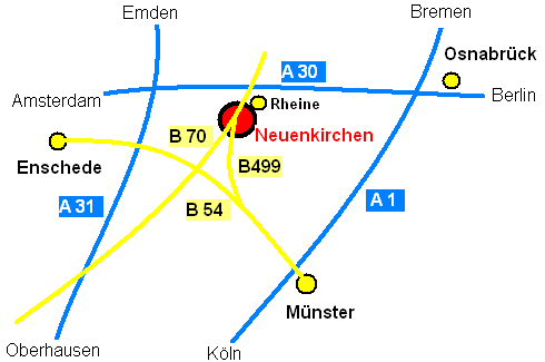 Neuenkirchen im Netz der Bundesstraßen und Autobahnen