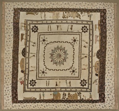 Pictorial Quilt, 1795. Linen, multicolored thread. Brooklyn Museum