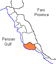 Deyr County in Map of Bushehr Province.