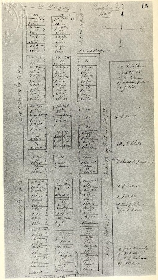 1849 street plan of Winston showing the two lots first purchased by Starbuck.