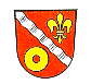 Gemeinde Atting In Rot ein silberner Schrägwellenbalken, oben begleitet von einer goldenen heraldischen Lilie, unten von einem goldenen Mühlstein.