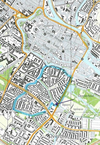 The Achtermeerpolder (blue encircled) now lies within the city limits of Alkmaar. The black arrow indicates the location of the pumping station