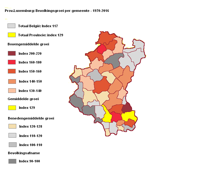 Evolutie van de bevolking per gemeente prov. Luxemburg periode 1970 tot 2016