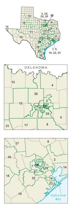 Texas: Kongress-Wahlkreise nach der Neueinteilung der Wahlkreise 2003 (redistricting).