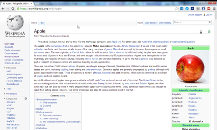 Screenshot of the Wikipedia page en:Apple