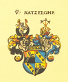 Wappen der tirolischen Katzelohr von Fragsburg (Wappenvereinigung mit Proy 1583), Rückschild bei der Wappenvereinigung mit Klebelsberg 1631