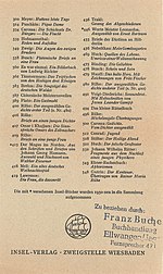 Erstes Nachkriegsverzeichnis der Insel-Bücherei der Zweigstelle Wiesbaden von 1950 (IB 1-548)