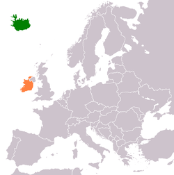 Map indicating locations of Iceland and Ireland