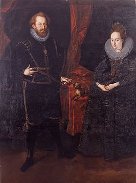 Rechts Dorothea, samen met Georg von Anhalt-Dessau, geschilderd omstreeks 1600