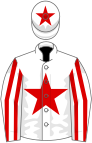 White, red star, striped sleeves, white cap, red star