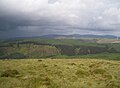 The Nant Rhuddnant gorge looking north to Cefn Coch from the summit of Pen y Garn. In the background are Y Garn(left), Pen Pumlumon Fawr and Pen Pumlumon Arwystli (right)