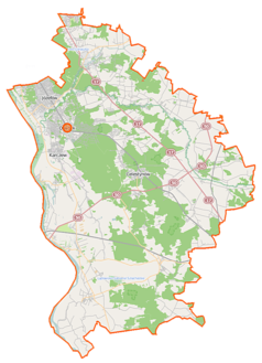 Mapa konturowa powiatu otwockiego, po prawej znajduje się punkt z opisem „Sufczyn”