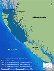 Proposed tanker routes and prohibition zone.