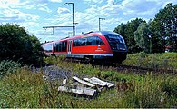 Triebzug der Baureihe 642 auf der Strecke von Rostock Seehafen