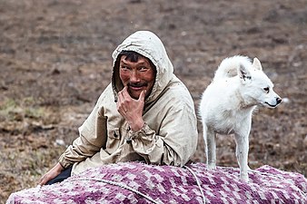 A Selkup man with his dog